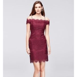 David's Bridal Wine Lace Cocktail Dress Size14
